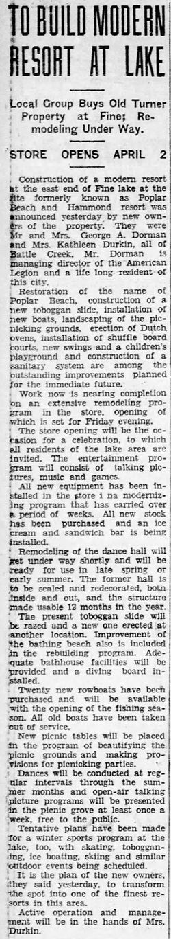 Poplar Beach at Fine Lake - March 1937 Article On Remodel (newer photo)
